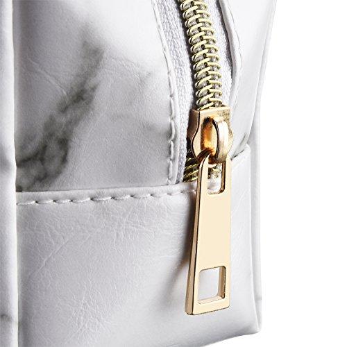 Frienda 2 Pieces Cosmetic Toiletry Makeup Bag Pouch Gold Zipper Storage Bag Marble Pattern Portable Makeup Brushes Bag (S, White and Black)