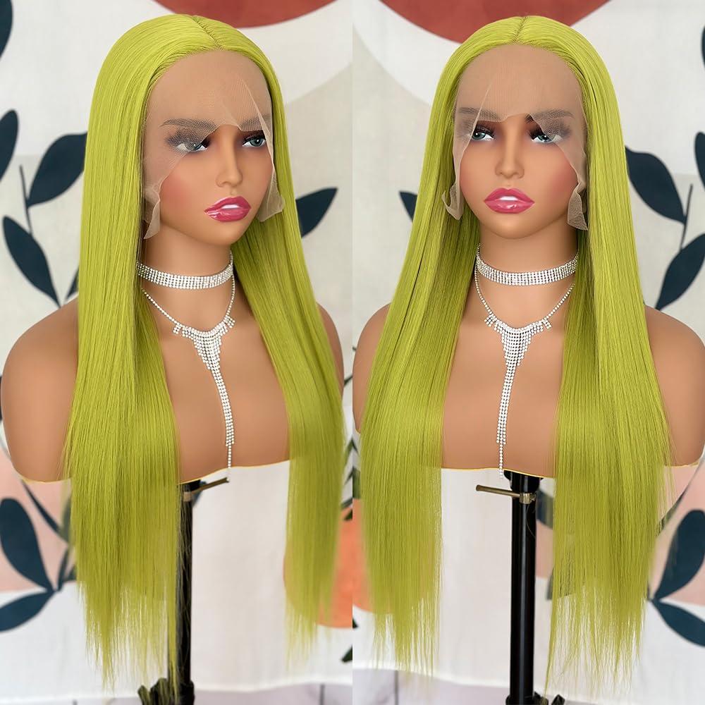 Itimay Itimay Green Hair Lace Front Wig Long Straight Wig Natural Hair Heat Resistant Fiber Hair Synthetic Lace Front Wigs for Fashion Women