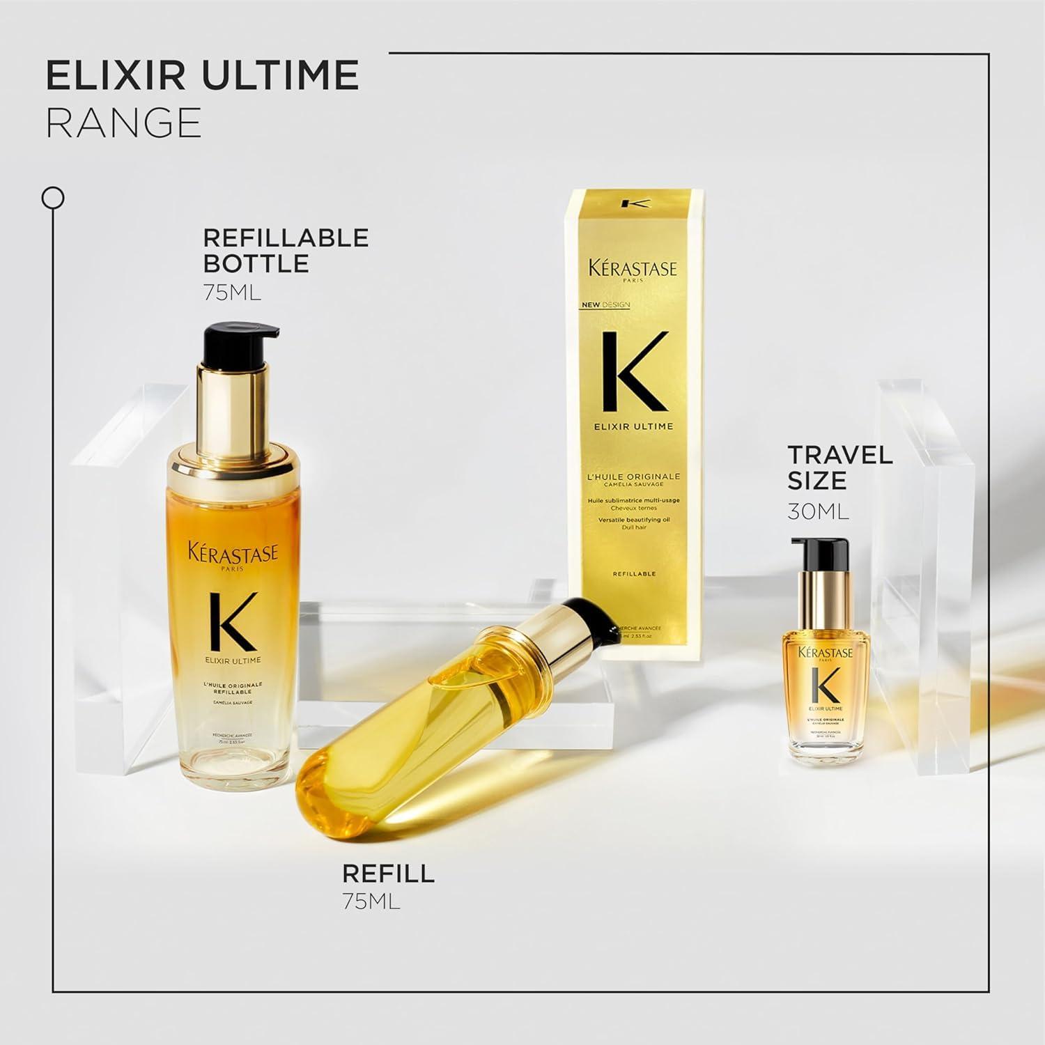 KERASTASE Kerastase Elixir Ultime Travel Size L'Huile Original Hair Oil - Hydrating Oil Serum to Smooth Frizz and Add Shine, Strengthens and Provides Heat Protection, For All Hair Types