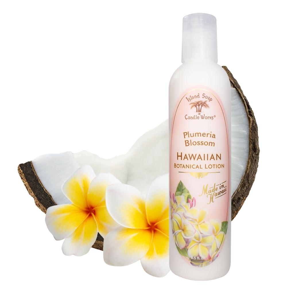 Island Soap & Candle Works Island Soap and Candle Works Plumeria Blossom Scented Body Lotion for Men and Women, Paraben Free Body Moisturizer - Hydrating Hawaiian Skincare - 8.5 Fl Oz. Bottle