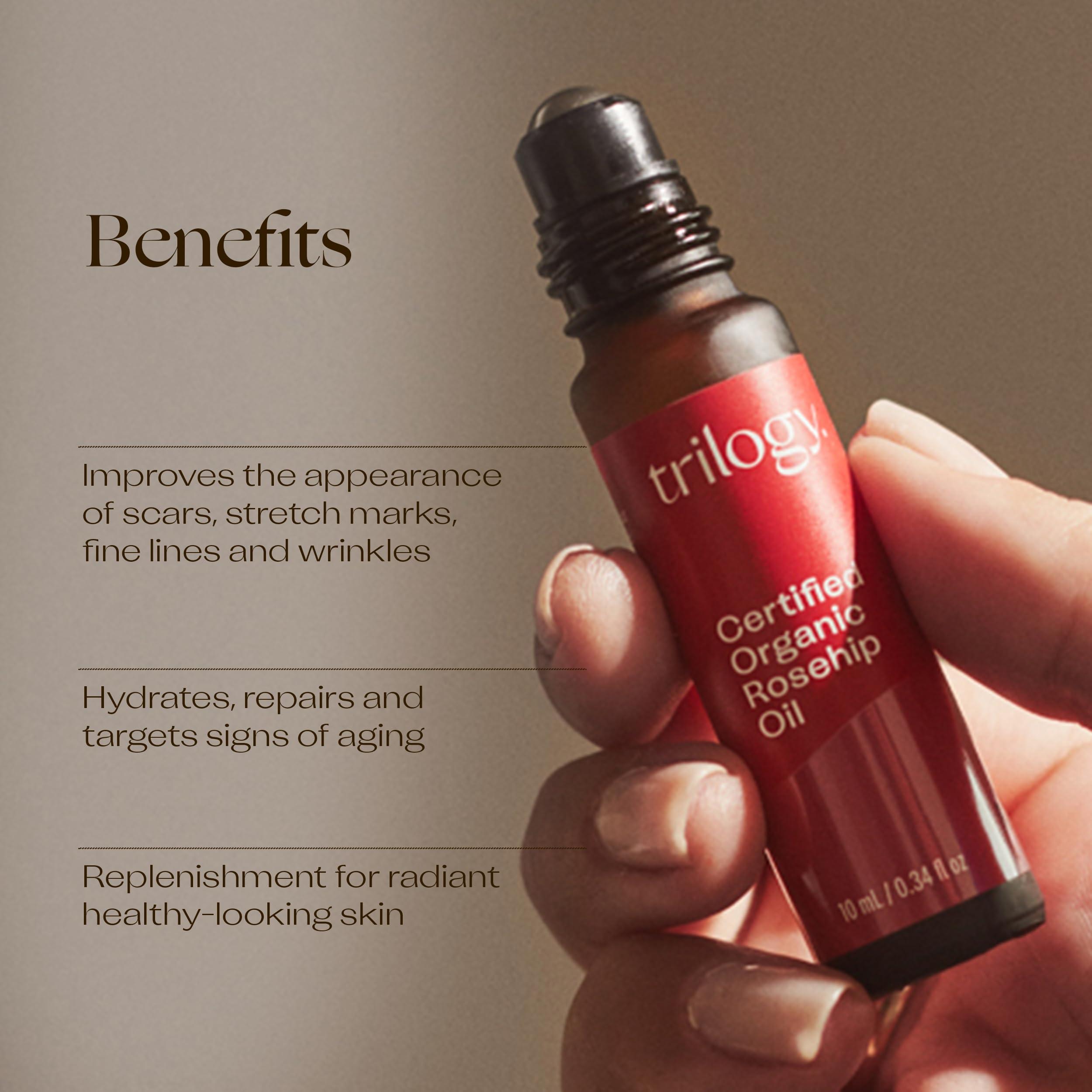 Trilogy Trilogy Certified Organic Rosehip Oil - Pure Rosehip Oil Reduces the Appearance of Wrinkles, Scars, Stretchmarks and Evens Skin Tone, 0.34 oz (10 ml)
