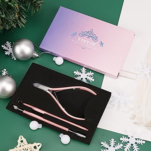 YINYIN Cuticle Trimmer with Cuticle Pusher and Cutter-YINYIN Cuticle Cutter Cuticle Nipper Professional Stainless Steel Cuticle Clippers Durable Pedicure Manicure Tools for Fingernails and Toenails (Pink)