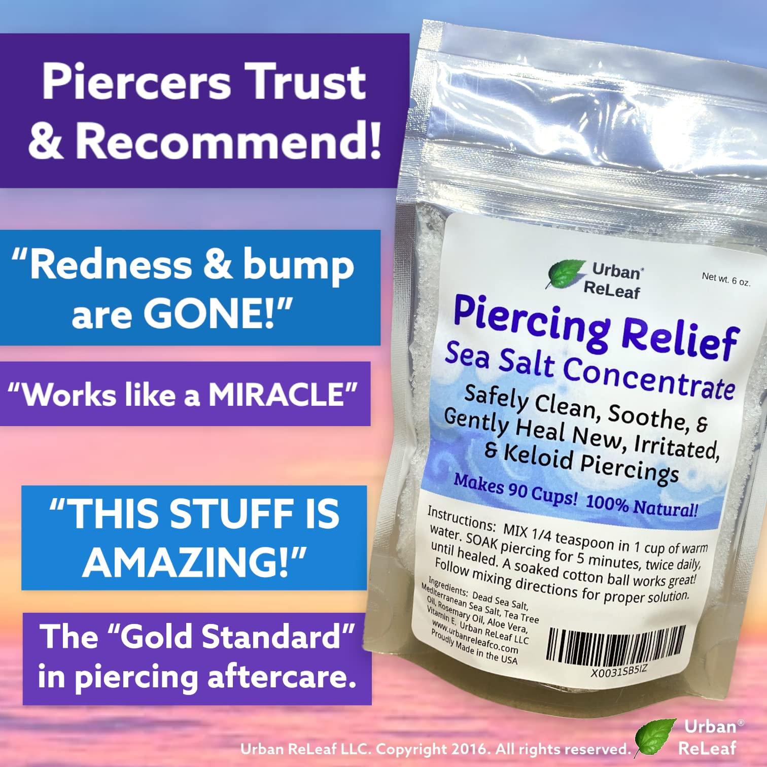 Urban ReLeaf Urban ReLeaf Piercing Relief Sea Salt Concentrate AFTERCARE 6 oz. Bag! Makes 90 Cups! Safely Clean, Soothe, Gently Heal Irritated & Keloid Bump Piercings. Dead Sea Salt, Tea Tree, Rosemary