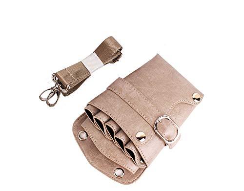 boshiho Scissors Pouch PU Leather Salon Barber Hairdressing Scissors Holster Hair Stylist Tools Bag Comb Shear Holster Waist Shoulder Belt (Khaki)