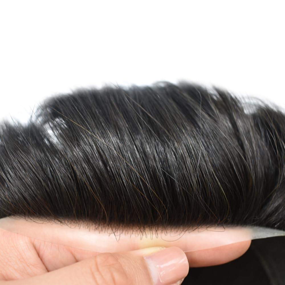 F M FACE MIRACLE NEW YORK F M FACE MIRACLE NEW YORK Mens Toupee Hair System for Men French Lace Center Mens Hair Replacement System With Poly PU Skin Natural Hairline Toupee for Men6 X9#1B Off Black-120% density