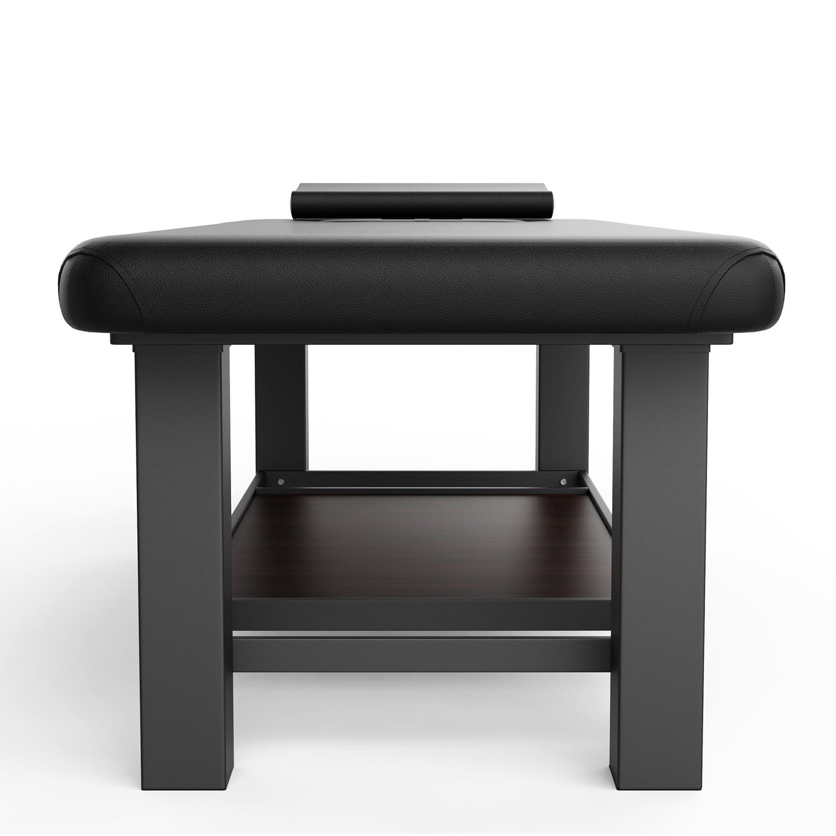 pouseayar Heavy Duty Metal Frame Stationary Massage Table for Treatment Table, Physical Therapy Table, Spa Facial Professional Massage Bed, Black PU Leather 31.5'' Wide, 700LBS Load, 4 x 4 In Square leg