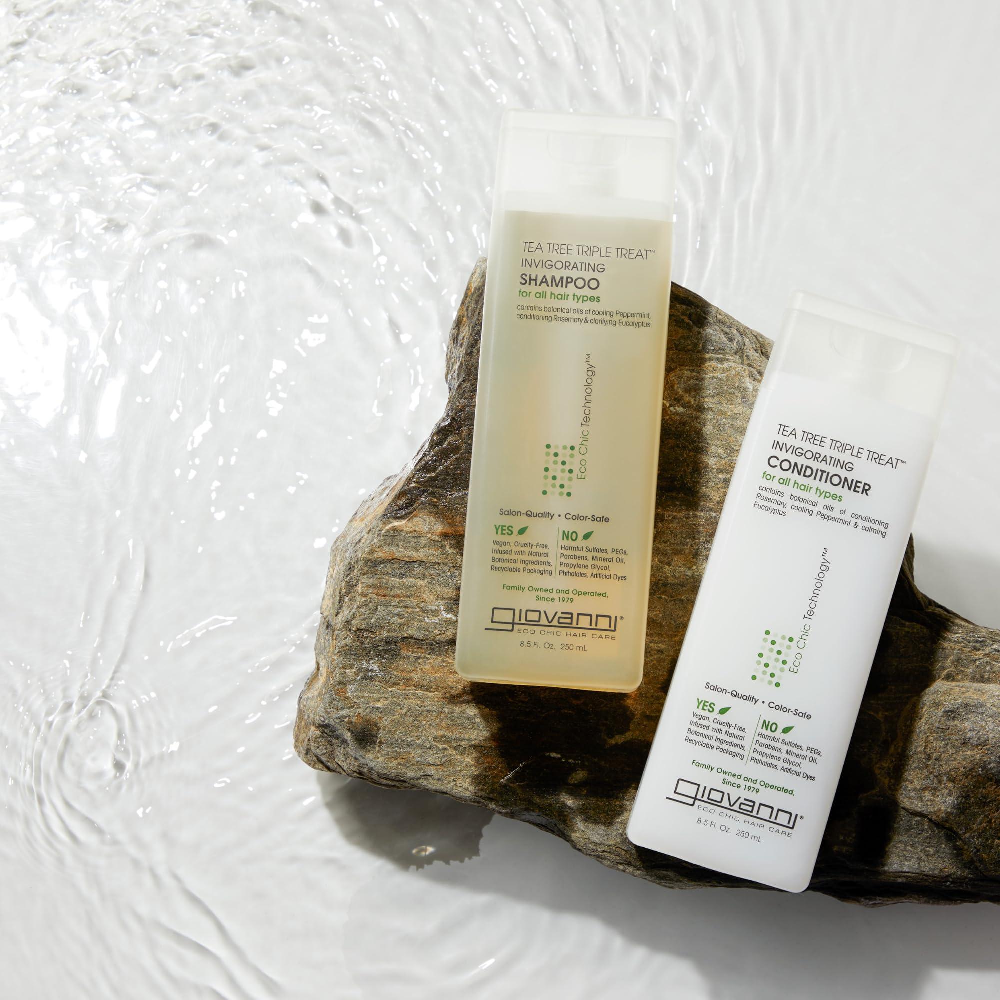 GIOVANNI GIOVANNI Tea Tree Triple Treat Invigorating Shampoo - Cooling Peppermint, Eucalyptus & Rosemary, Helps Strengthen & Rejuvenate Hair & Scalp, Salon Quality, Paraben Free, Tea Tree Shampoo - 24 oz