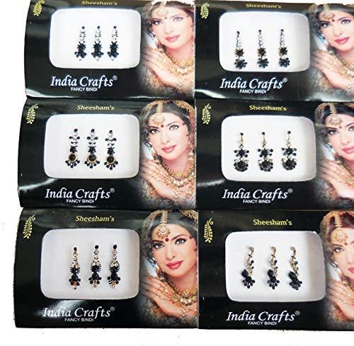 India Crafts 8 Combo Bindi Packs Silver/Gold/Black/Multicolored Face Jewels Bollywood tika