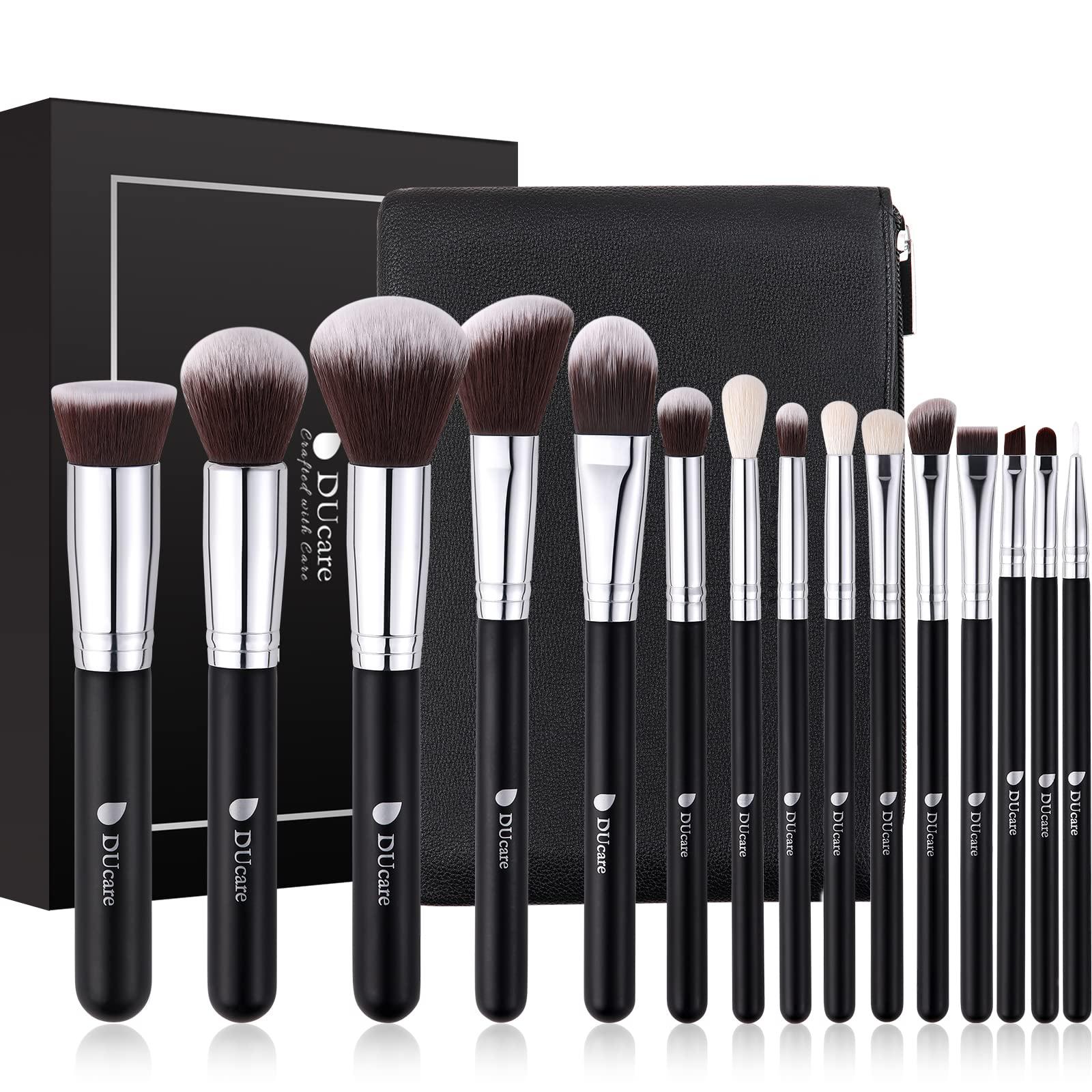 DUcare DUcare Makeup Brushes with Bag,15Pcs Makeup Brush Set Christmas Gift Travel Kabuki Foundation Blending Blush Eyeliner Shadow Brow Concealer Brushes Kit Black