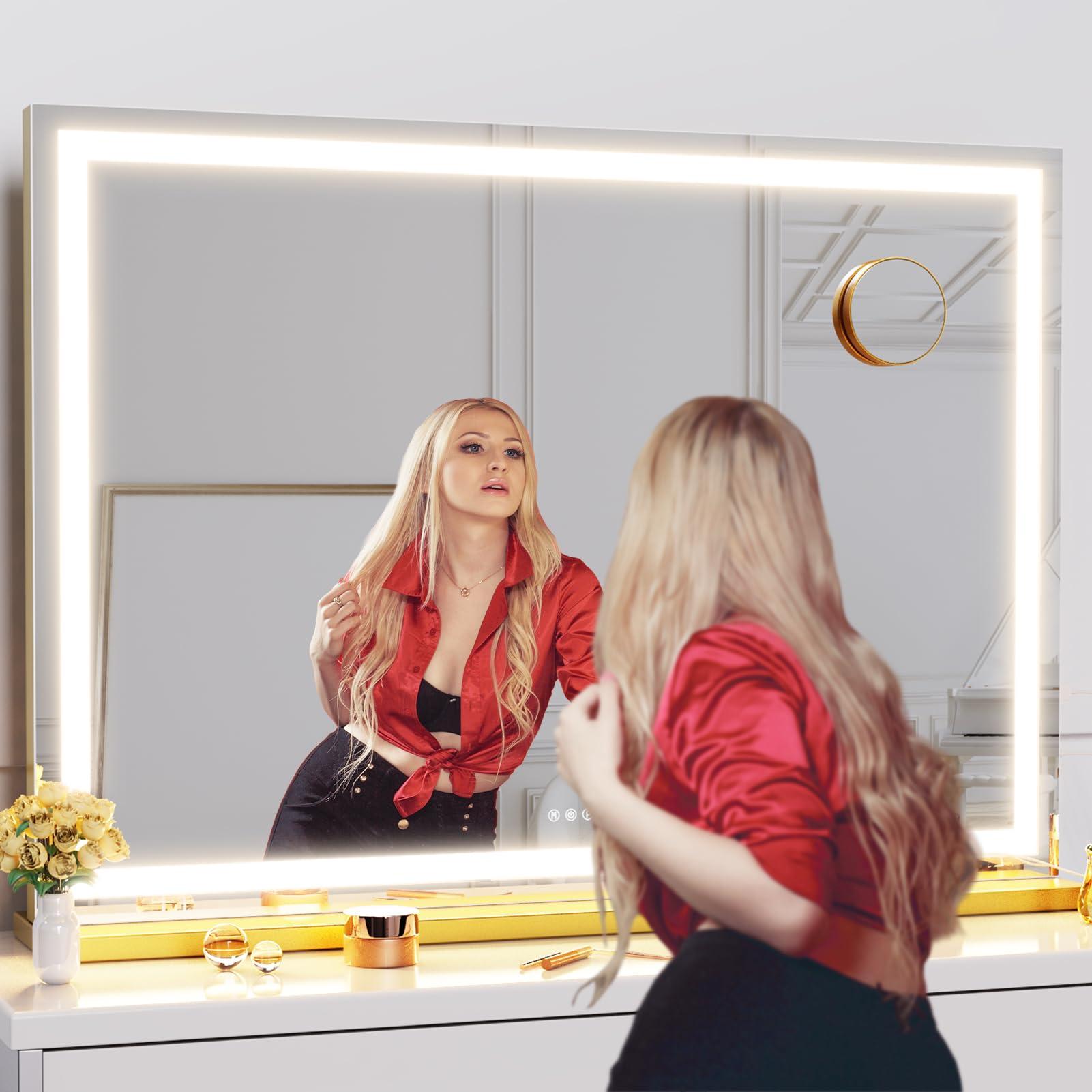 Gvnkvn Gvnkvn Makeup Vanity Mirror with USB Charging Port 32\" x 24\" Large LED Makeup Mirror, Desk Mirorr with Lights, Light up Mirror with 10X Magnification and, Dimmable 3 Modes, Touch Screen Control