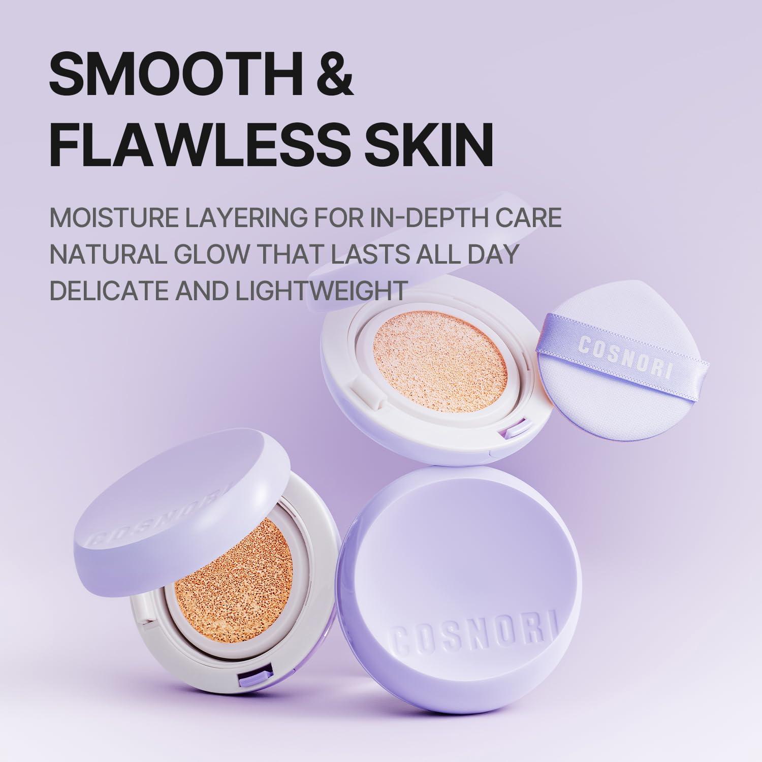 COSNORI COSNORI Panthenol Barrier Cushion Foundation -Lightweight Formula to Cover Pores & Blemishes Moisture Dewy Glowing Finish Long Wearing Formula, 0.41 fl.oz. (01 Ivory)