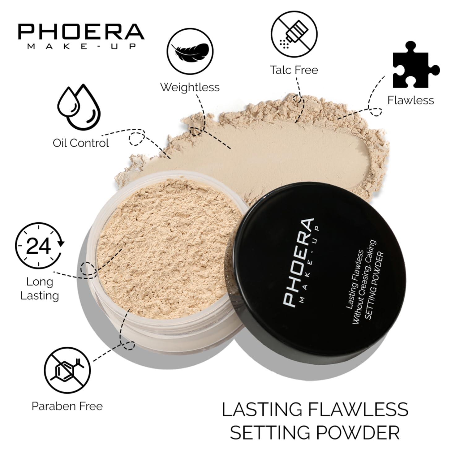 Hilareco PHOERA Foundation Full Coverage,PHOERA Face Powder, Soft Focus Setting Powder, PHOERA Makeup Lightweight Wrinkles Matte Natural Finish for a Flawless Complexion (102 Nude+N.01 Translucent)