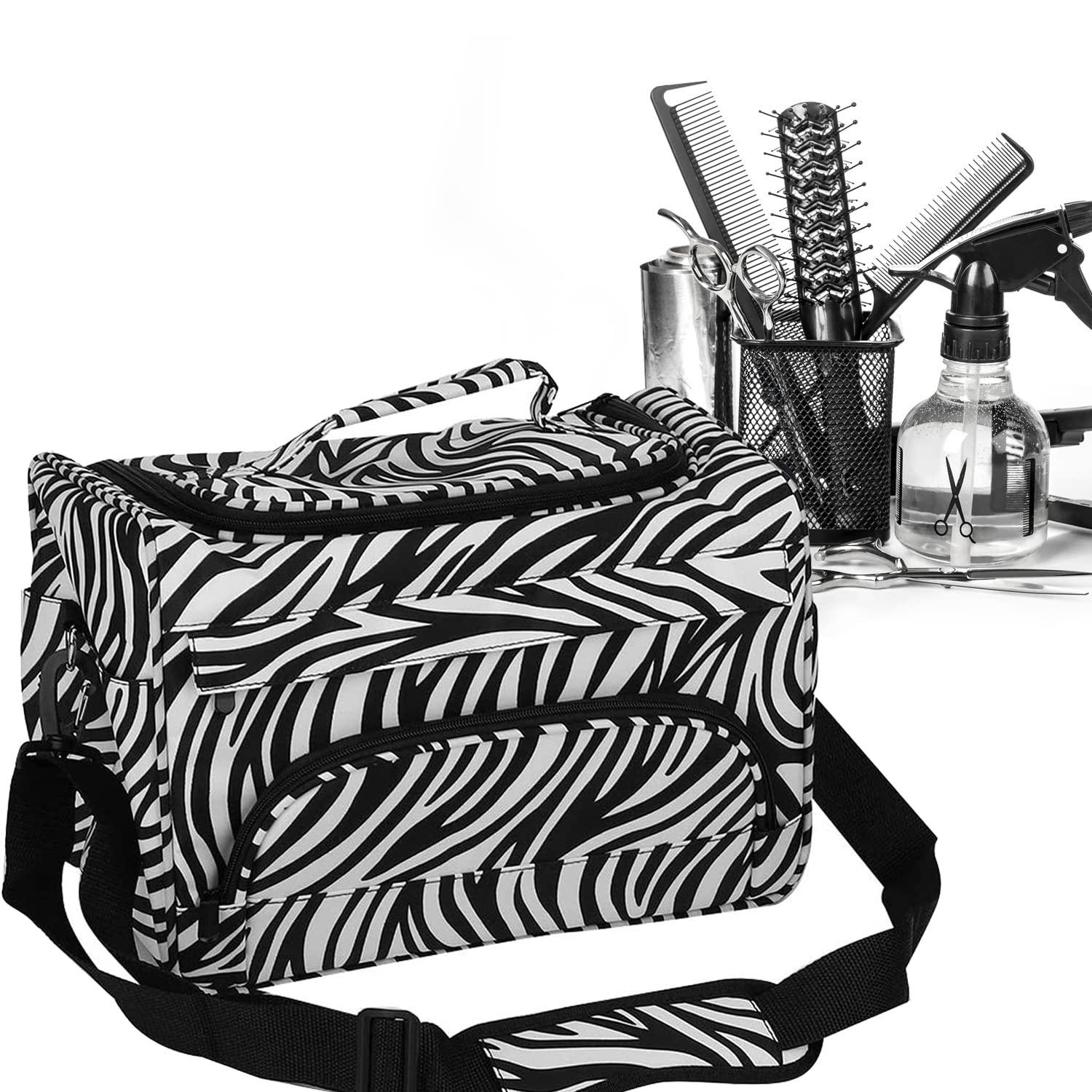 UISKOOPW UISKOOPW Hair Stylist Caddy Bag Hair Product Organizer Barber Bags for Clippers and Supplies with Shoulder Strap Hair Makeup Salon Organizer Bag (Zebra)