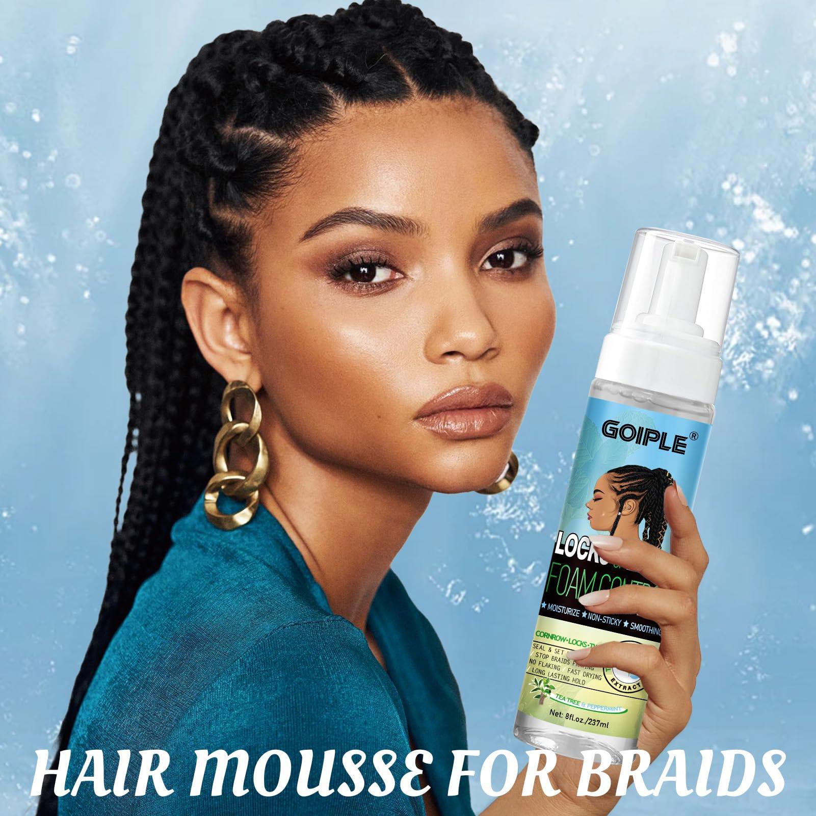 Goiple 8 fl oz Braid Foam Control Mousse Braiding Mousse for Braids Twist, Locs, No Flake Extra Hold High Shine Style & Moisturizes, Hair Mousse for Braids Nourishes, Lightweight, Smooth, No Greasy Tea Tree