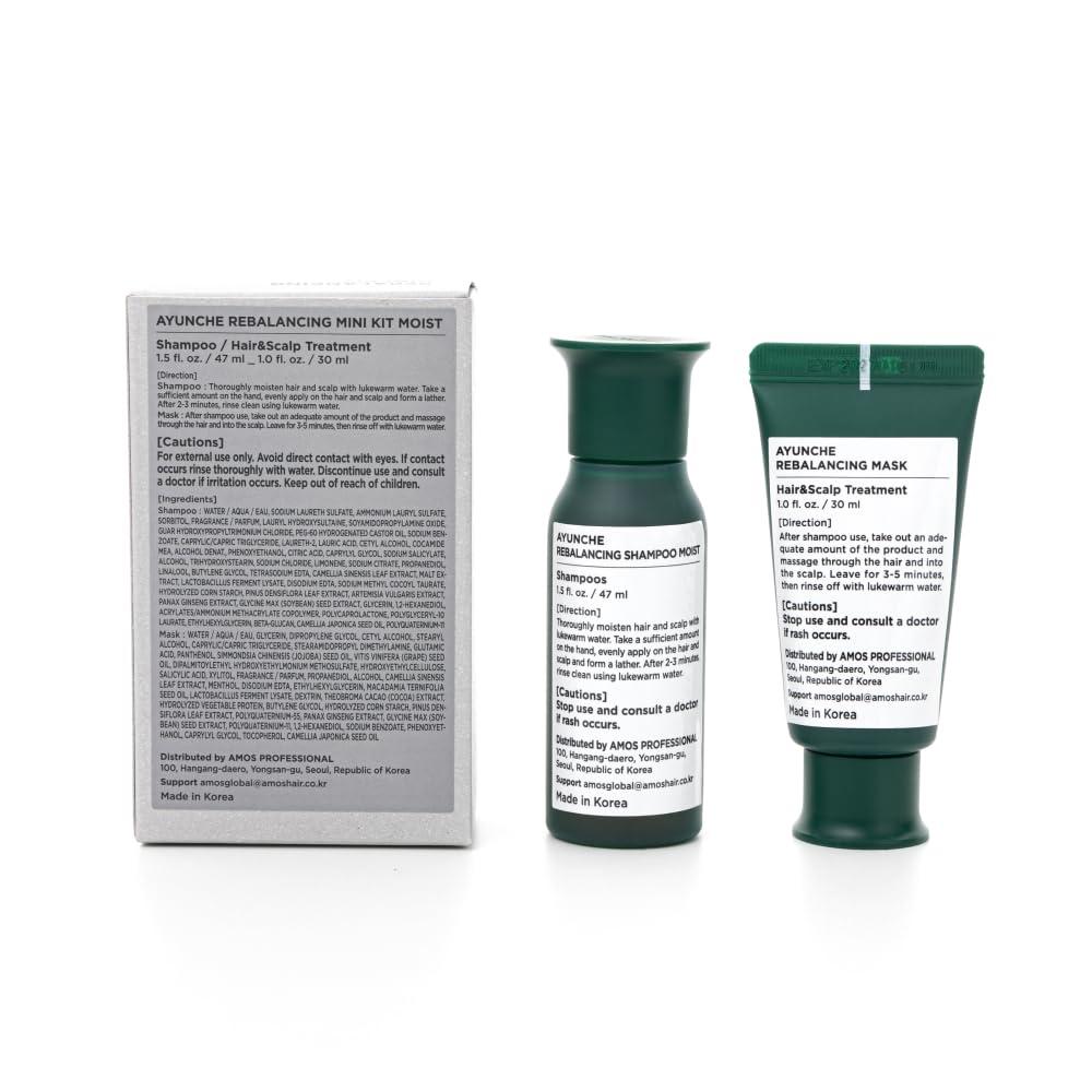 AYUNCHE AYUNCHE Rebalancing Shampoo Moist + Hair Mask Mini Kit [For Dry Scalp] | Soft & Moisturizing Cleansing Shampoo | Anti-Hair Loss and Anti-Thinning Shampoo | Korean Salon Brand | Gift Set