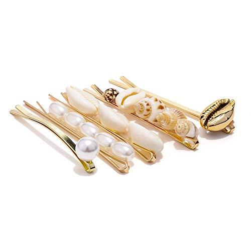 Doubnine Doubnine Hair Clips 5PCS Gold Mermaid Shell Cowrie Freshwater Bangs Clips Beach Headpiece Wedding Hair Accesories