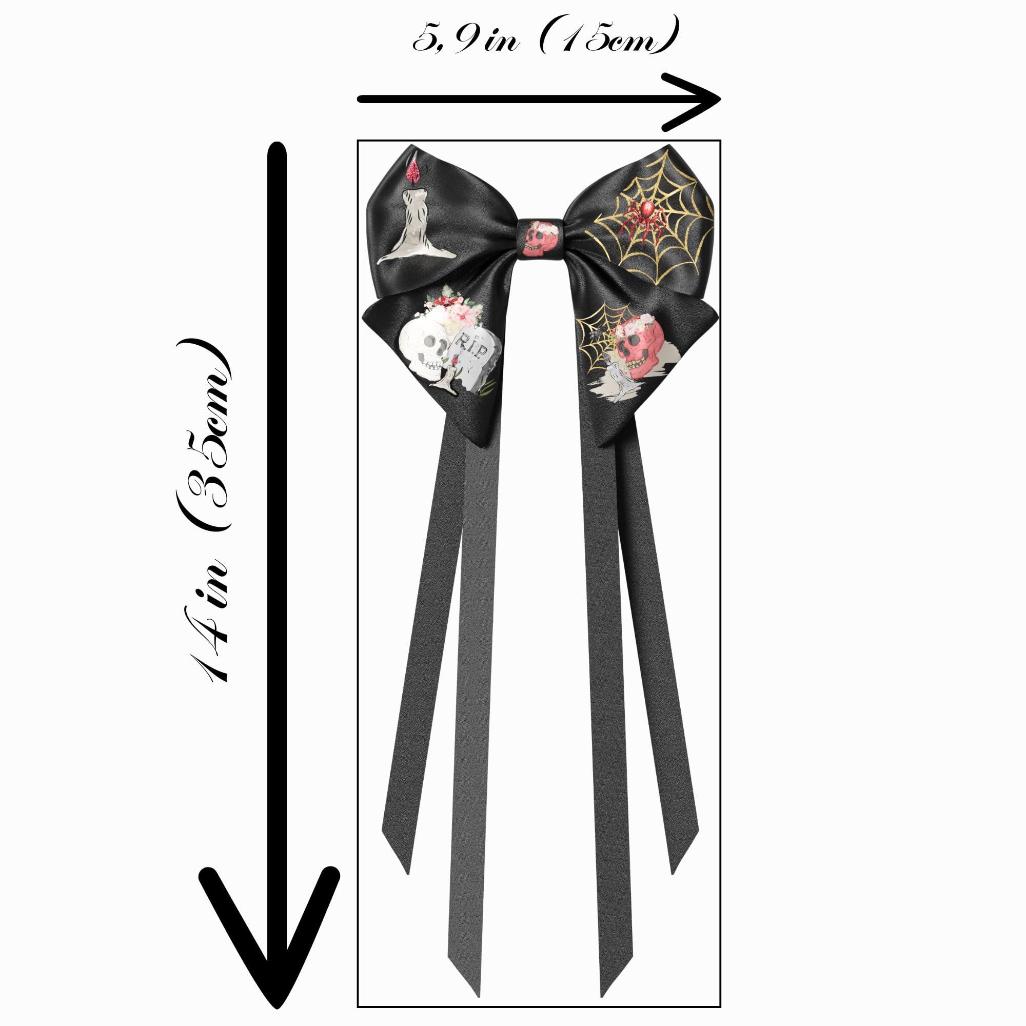 VIADALINNO Black Hair Bow Clip Ribbons Gothic Emo Alt for Teens Woman Girl Halloween