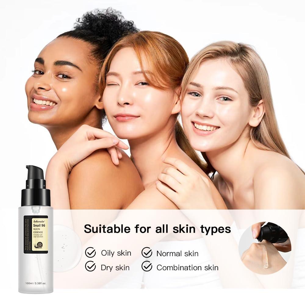 Loske Snail Mucin Serum 96%, Snail Secretion Filtrate 96%, Snail Mucin 96%, Power Repairing Essence, Snail Mucin Essence Face Serum, Hydrating Serum for Face, Eye, and Neck (2PCS)