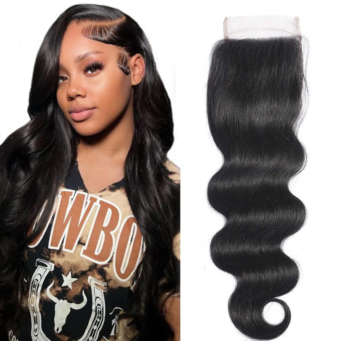 Misoun Brazilian Body Wave Lace Closure 20inch 4x4 Human Hair Free Part Swiss Lace Closure Natural Brazilian Virgin Human Hair Body Wave Top Swiss Lace Closure 130% Density