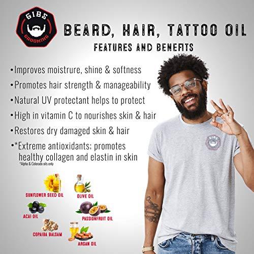 GIBS GROOMING GIBS Grooming Bush Master Beard, Hair & Tattoo Oil- All-Natural with Nutmeg, Leather, Vanilla & Musk Scent- Softens & Strengthens Beard Growth, Moisturizes Skin, 4 Oz.