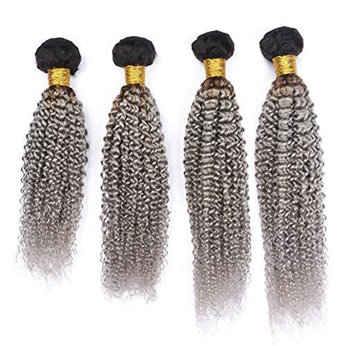Tony beauty hair Tony Beauty Hair Ombre Silver Grey Hair Extensions with Closure Kinky Curly #1B Grey Ombre Human Hair 4 Bundles with Lace Closure 4x4 Grey Ombre Malaysian Curly Human Hair Weaves (24 24 24 24 with 22)