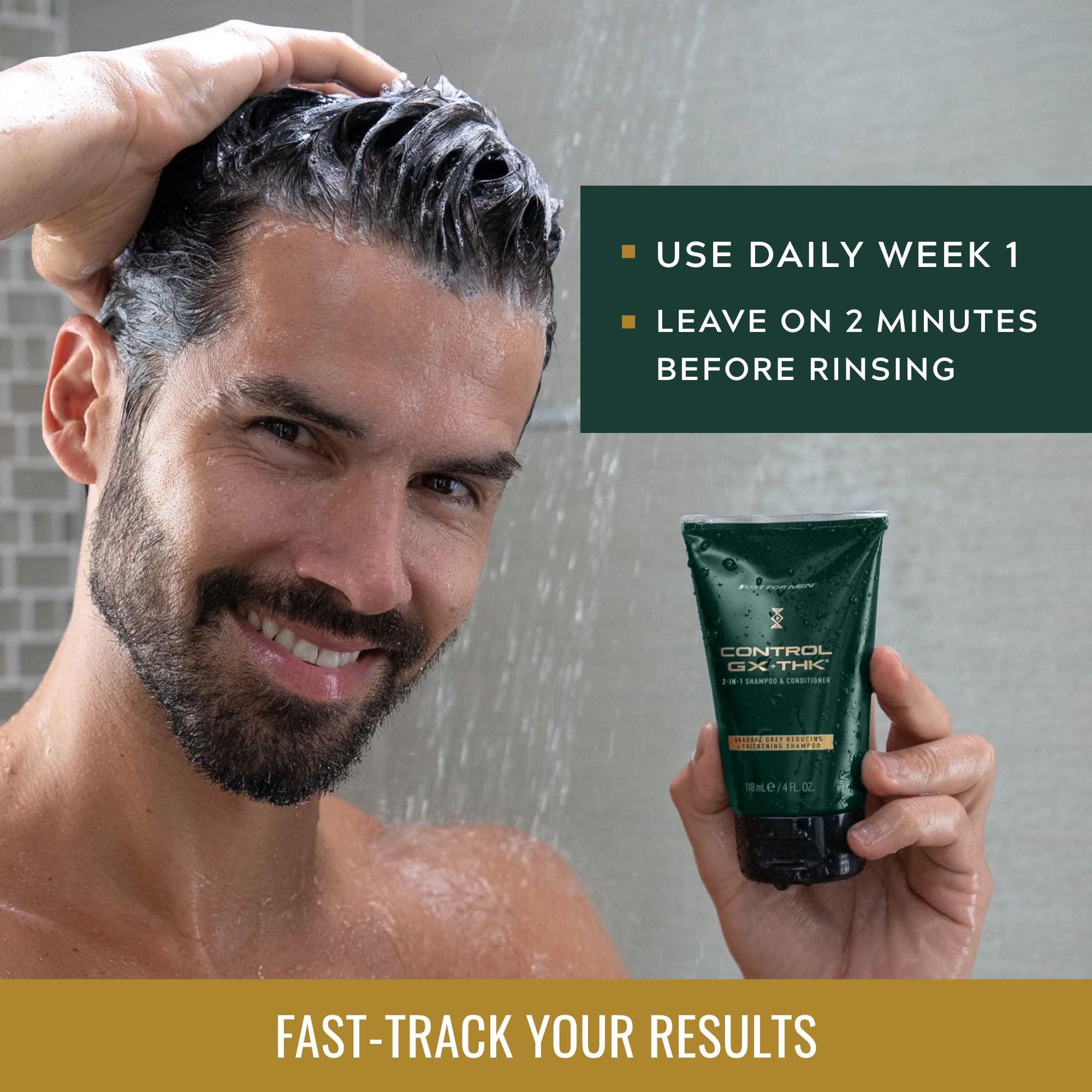 Just for Men Just for Men Control GX + THK Thickening Shampoo and Conditioner with Grey Reduction, Shampoo for Thinning Hair with Alpha Keratin, Thickens Hair Up to 20%, Works with Every Hair Texture, 4 oz
