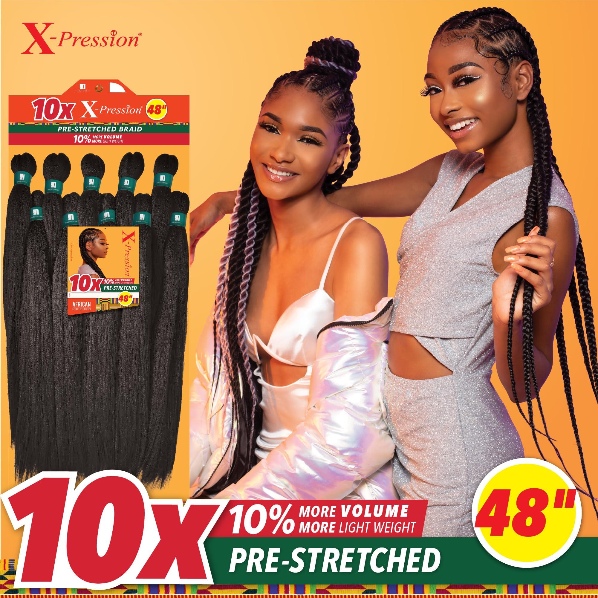 Sensationnel Sensationnel X-pression prestretched braiding hair - 10x braid 48 inch all kanekalon flame retardant synthetic braid for box braids and twists (1 JETBLACK)