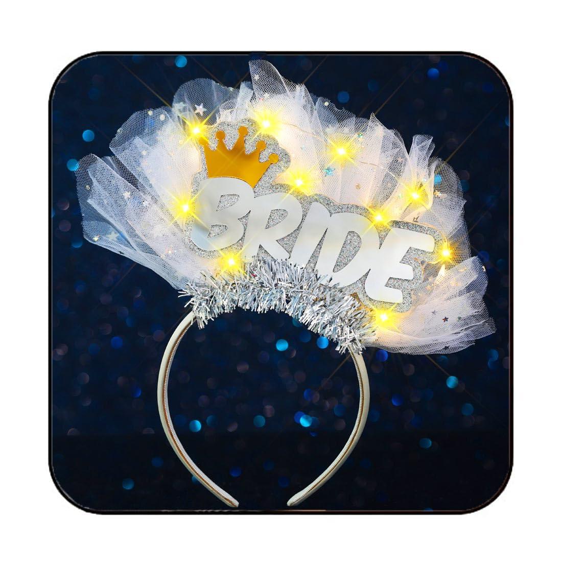 JEAIRTS JEAIRTS Light Up Bride Veil Headband LED Wedding Star Veil Crown Headpiece Glowing Bachelorette Party Hair Accessories for Women(1-Crown)