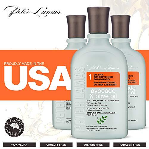 Peter Lamas Peter Lamas Ultra Smoothing Shampoo | Soften Hair, Increase Shine & Eliminate Frizz with Avocado and Olive Oil | For Curly, Frizzy or Coarse Hair | Vegan, Paraben and Sulfate-Free