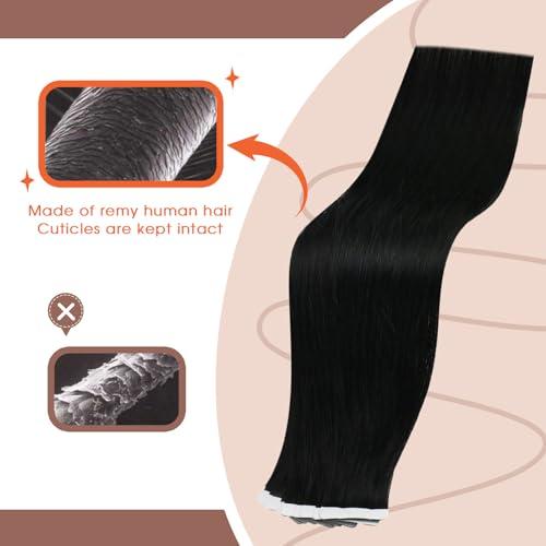 Sunny Hair Sunny Hair Black Tape in Hair Extensions Human Hair Tape in Extensions Jet Black Invisible Tape in Extensions Hair Extensions Real Human Hair Black Human Hair Extensions 20pcs 50g 20inch