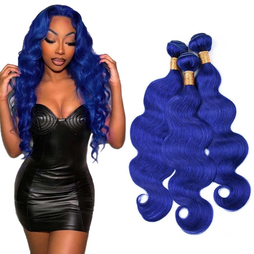 CnumGunm Pure Blue Body Wave Human Hair Bundles 20 22 24 inch 3 Bundles Blue Body Wave Bundles Human Hair Unprocessed Brazilian Virgin Human Hair Extensions