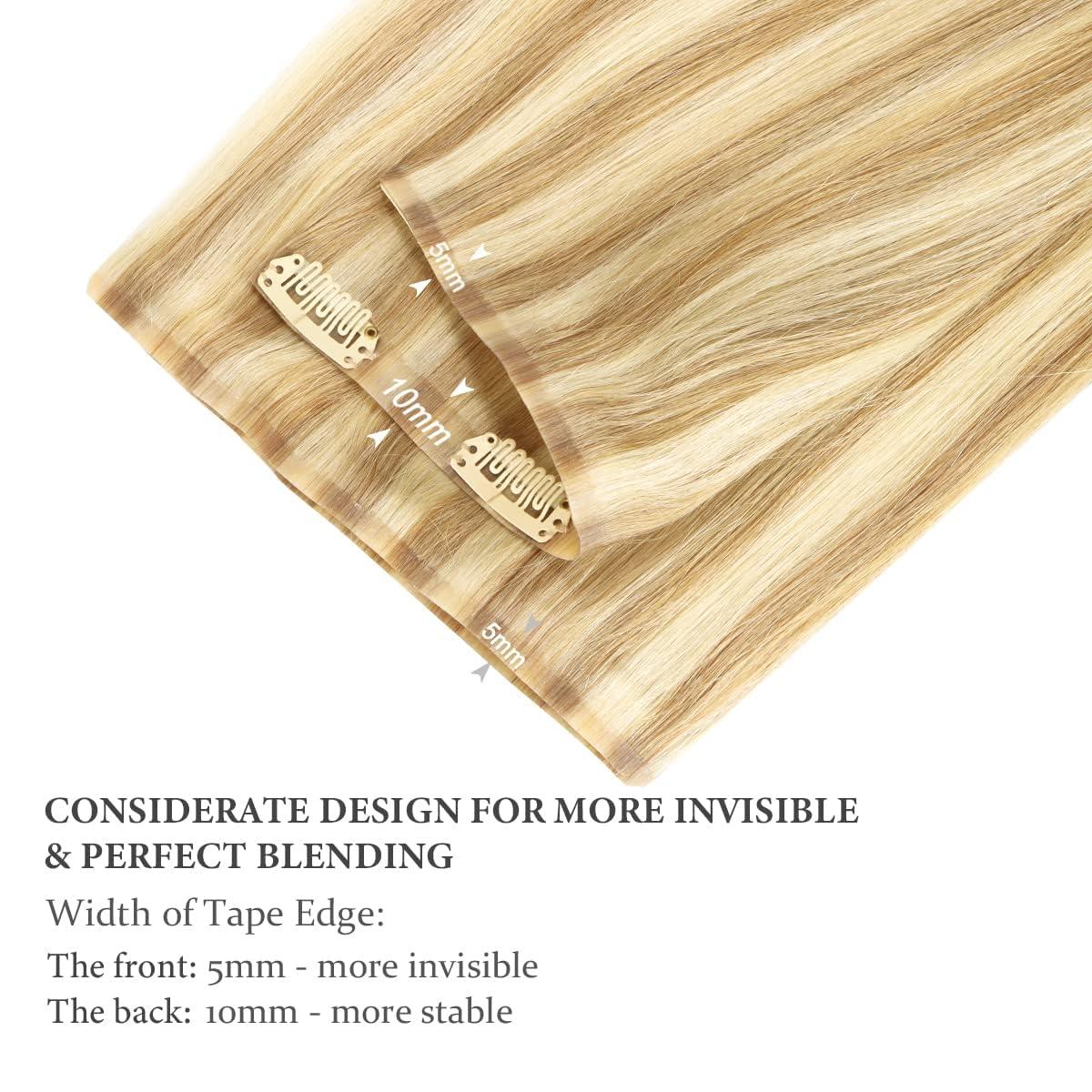 hotbanana HOTBANANA Clip in Hair Extensions 24 inch 160g 7pcs Light Blonde Highlighted Golden Blonde Clip in Remy Human Hair Extensions Straight Hair Invisi Edge Clip Hair Full Head