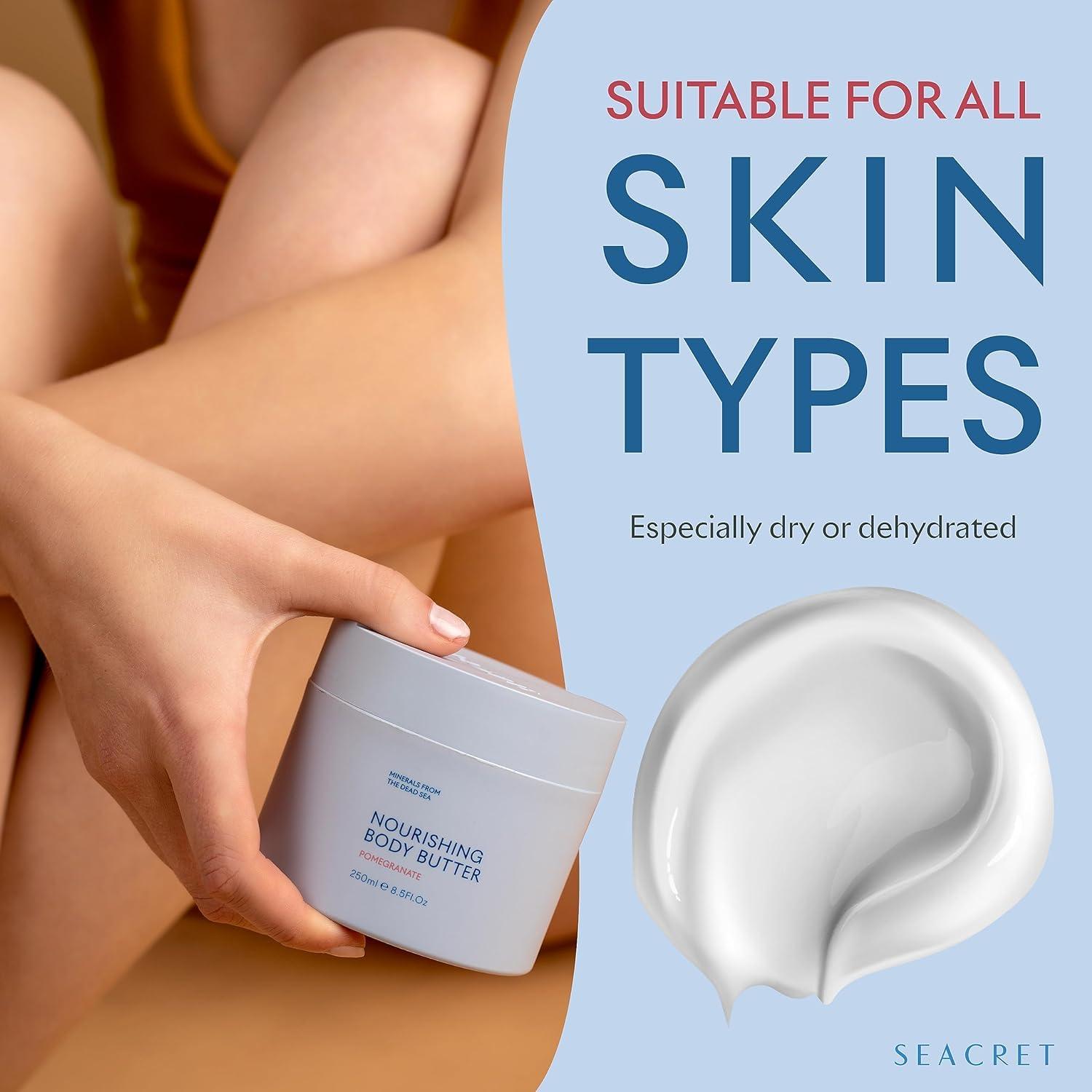 SEACRET SEACRET POMEGRANATE BODY BUTTER: Hydrating Body Moisturizer Cream with Shea and Cocoa Butter, Vitamins E & C, and Dead Sea Minerals for All Skin Types, 8.5 FL. OZ, Pomegranate