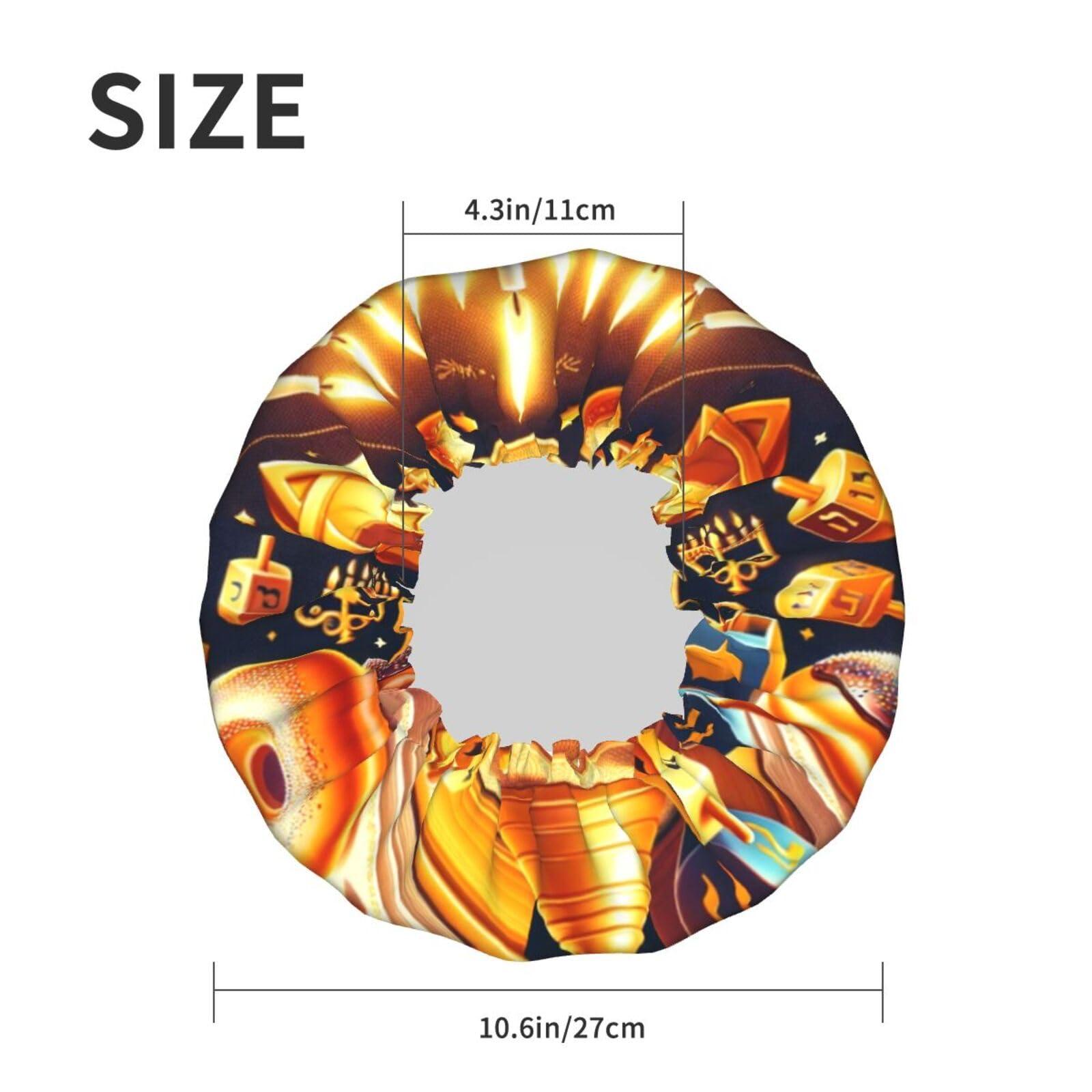 Augenstern Women Reusable Shower Cap Happy-Hanukkah-Jewish-Menorah Double Layers Waterproof Elastic Band Bath Hair Hat Stretch Hem Hair Hat
