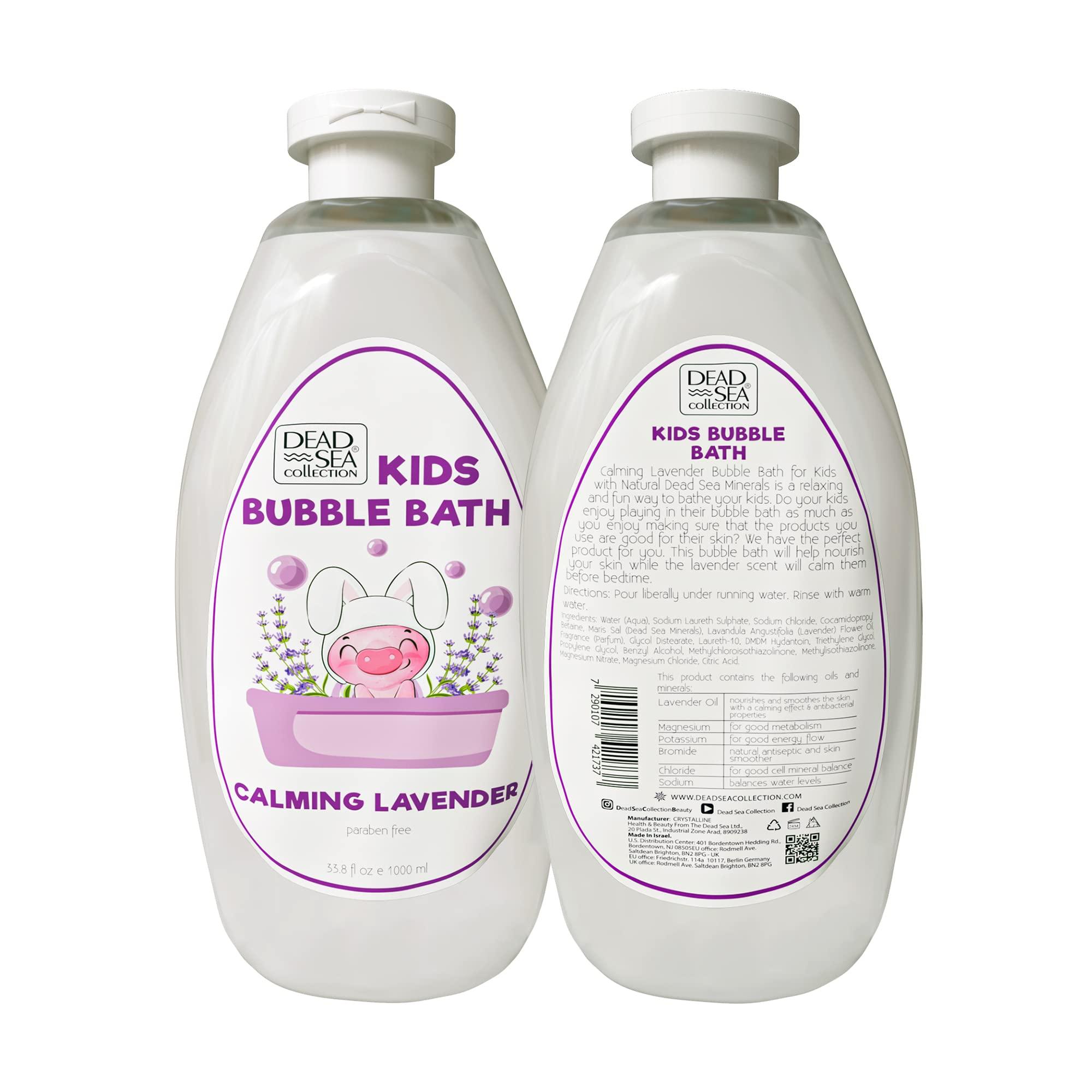 Dead Sea Collection Dead Sea Collection Lavender Body Wash Pack of 2 (67.6 fl. oz) and Dead Sea Collection Bubble Bath Kids with Calming Lavender Scent Pack of 2 Large Bottle (33,8 fl oz Each) - Bundle