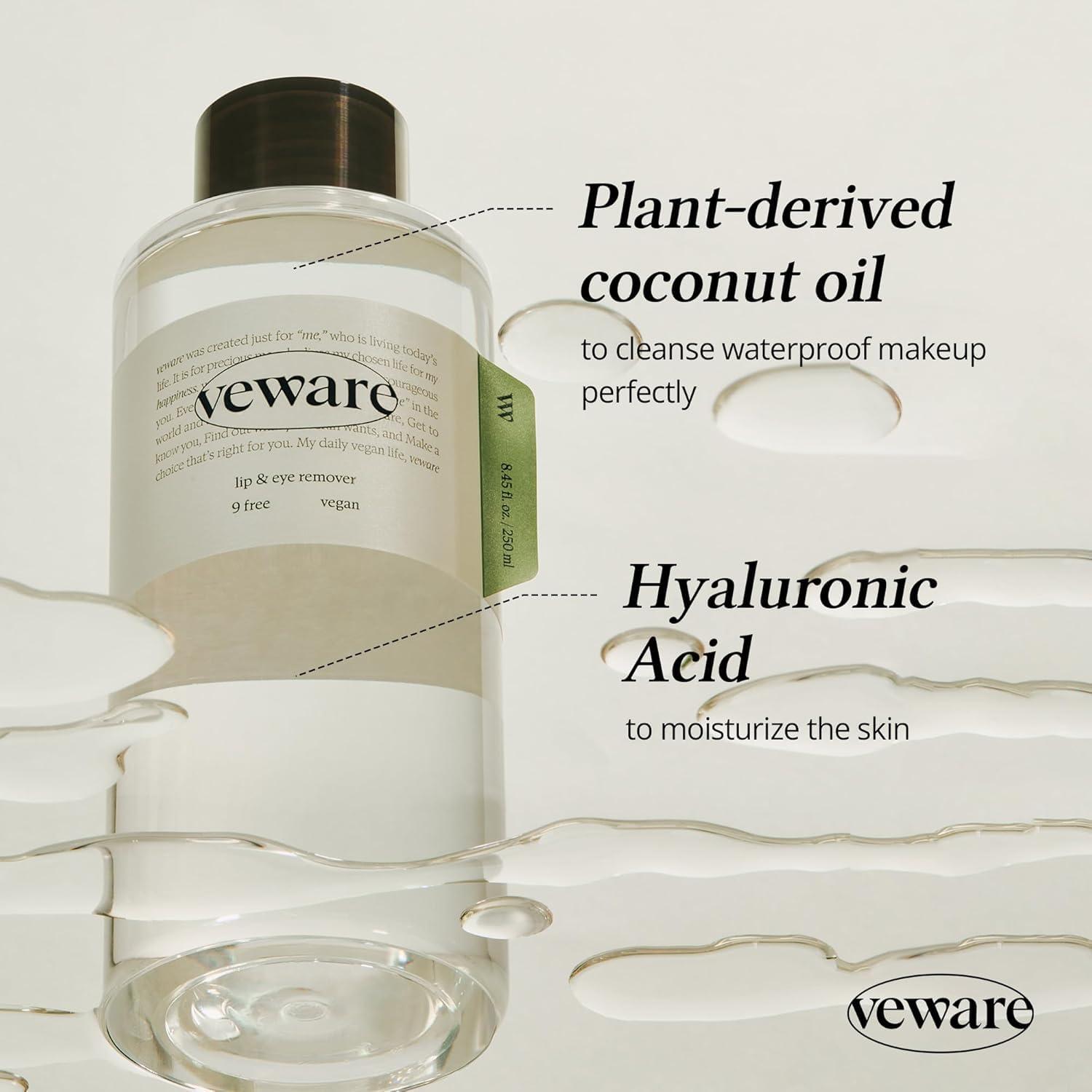 Veware Veware Vegan Lip & Eye Remover 250ml 8.45 fl.oz. 100% Vegan Formula for Waterproof makeup (Lip and Eye makeup remover 250ml 8.45 fl.oz.), Make up remover