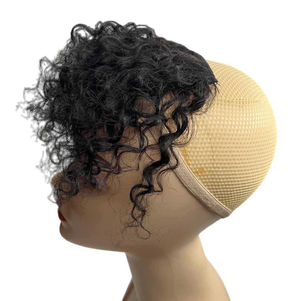 AYunhe 100% Human Hair Bangs Afro Curly Fringe Hair Bangs Fluffy Kinky Curly Human Hairpieces for Black Women Clip in on Hair Extensions (Natural Black)