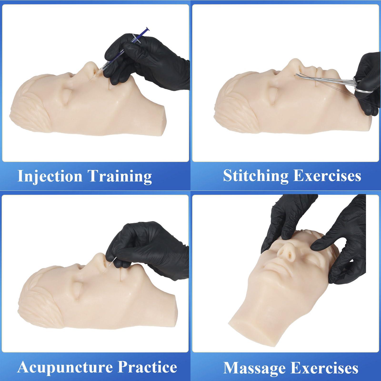JUYO VONSAN JUYO VONSAN Injection Training Mannequin Face Silicone Head Facial Injection Face Nose ModelNot TPE for Piercing Tattoo Practice Medical Student (Man Head)