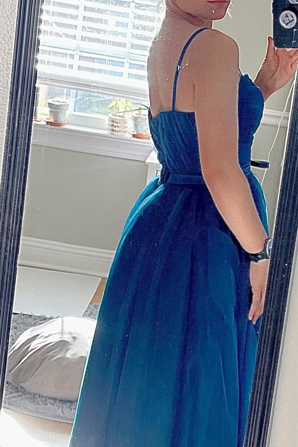 Sevintage Sevintage Juniors Teal Tulle Short Prom Dress for Women Spaghetti Straps Sweetheart Party Formal Gown Plus Size A-Line Wedding Guest Dresses US16W