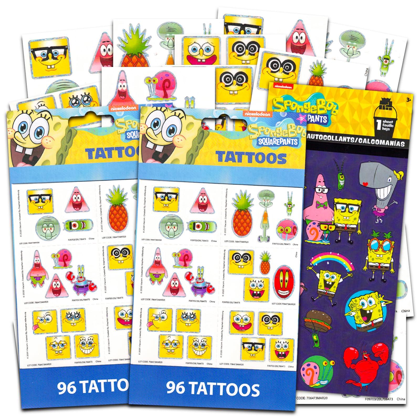 Viacom Spongebob Squarepants Temporary Tattoo Set for Kids - Spongebob Party Favors Bundle with 192 Temporary Tattoos For Goodie Bags Plus Bonus Spongebob Stickers (Spongebob Party Supplies)