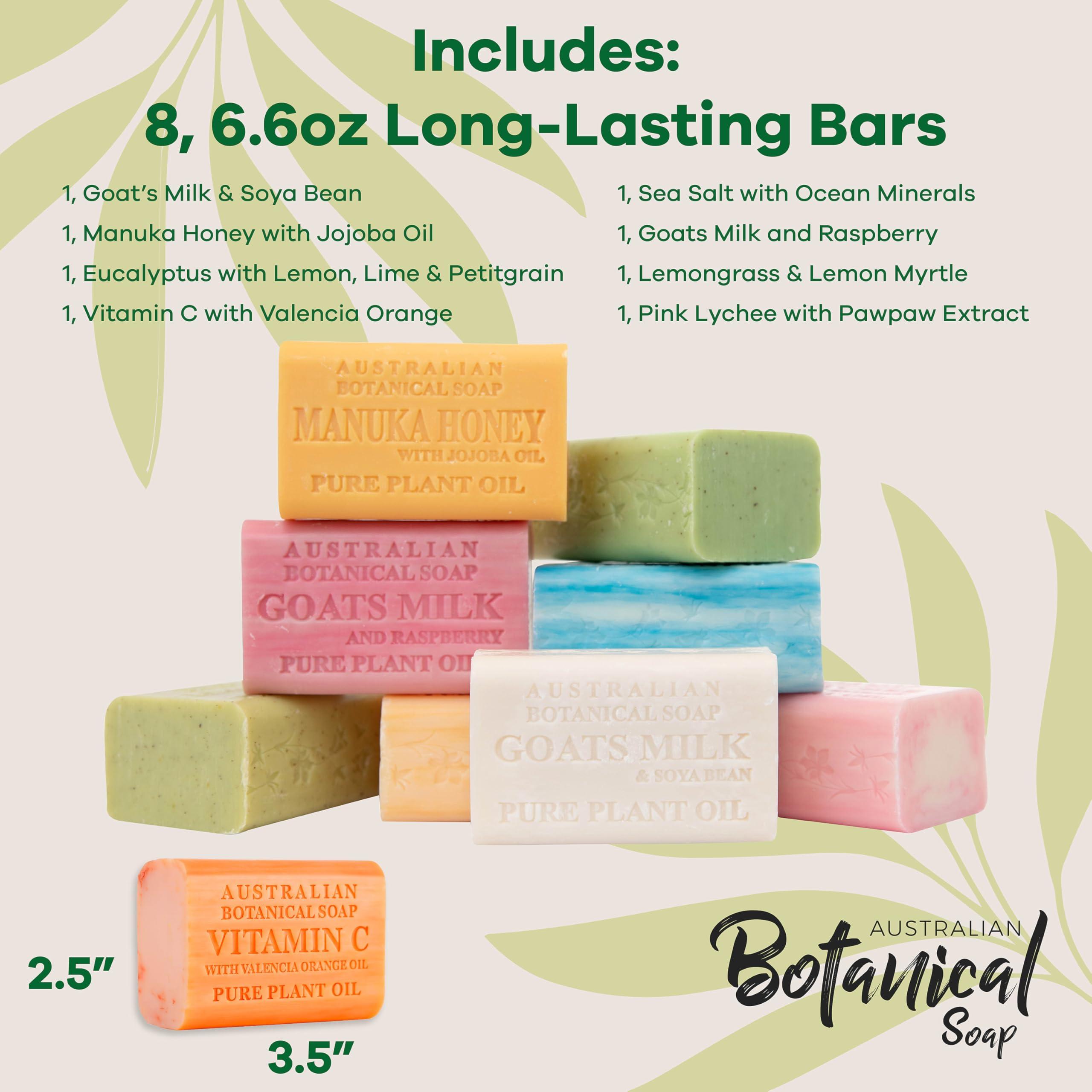 Australian Botanical Soap Australian Botanical Soap, 6.6 OZ, Triple Milled Bars made with Pure Plant Oil, a Natural Soap Base and Enriched with Organic Shea Butter, for Men, Women and All Skin Types, Variety Pack of 8