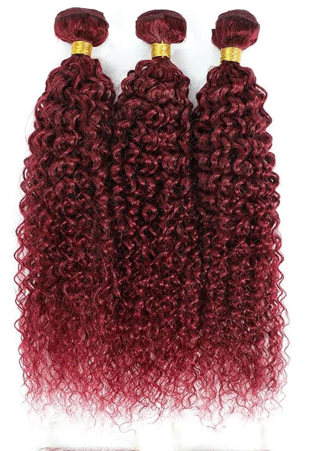 HeioWuio HeioWuio #99j Curly Wave Human Hair Bundles Burgundy Brazilian Remy Human Hair Weaves For Women Grade 8A Hair Extensions Red Bundles Unprocessed Virgin Hair Bundles 18 20 22 Inch