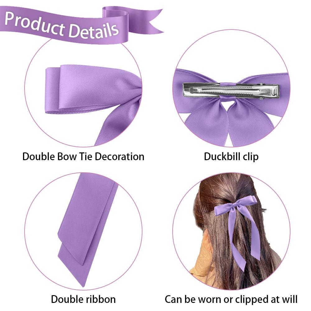 Yetuab 12PCS Silky Satin Hair Bows Hair Clip,Girls Bows and Hair Accessories,Christmas Hair Bows,Decorative Hair Clips,Black Red Ribbon for Hair