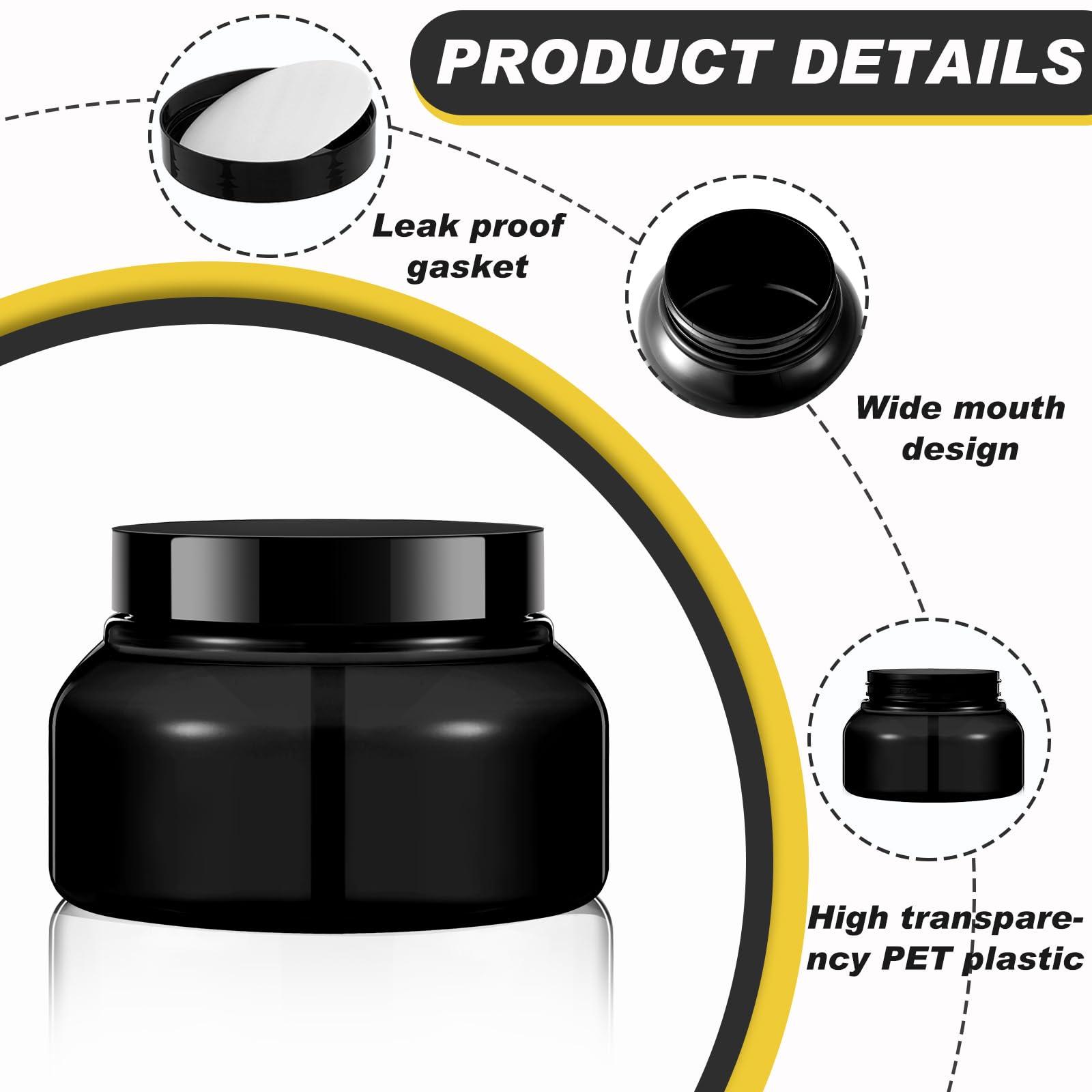 Tessco Tessco 24 Pack Plastic Jars with Lids Labels Empty Clear Plastic Jars Round Refillable Cosmetic Containers Body Butter Containers Bulk Sugar Scrub Bottle for Make Up(8 oz,Black)