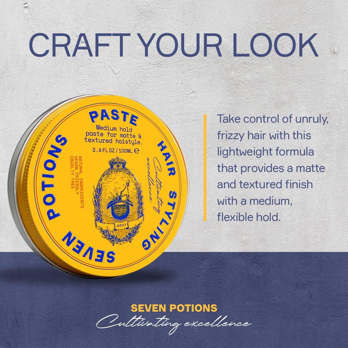 SEVEN POTIONS SEVEN POTIONS Hair Styling Paste for Men 3.4FL OZ Medium, Flexible Hold Putty Matte Hair Wax with Textured Finish Easy Application Natural, Vegan, Cruelty-Free