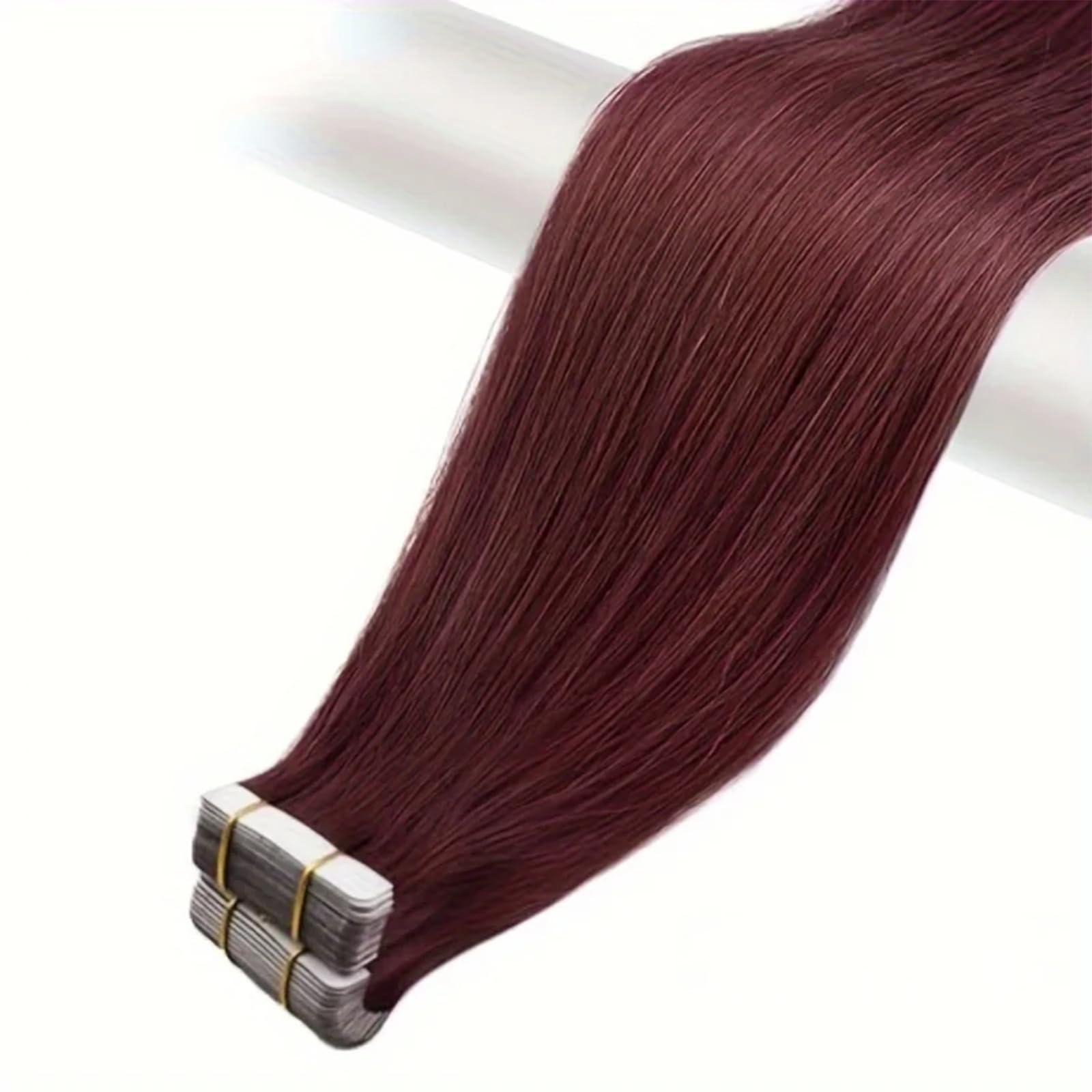 Munx Wine Red Tape in Hair Extensions Human Hair Invisible Hair Extensions Tape in Burgundy Tape in Extensions Real Hair Seamless Tape in Human Hair Extensions 22 Inch #99J 20pcs 60g