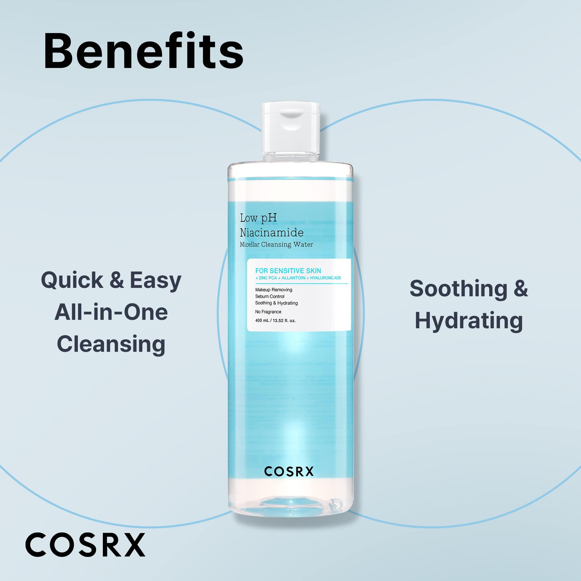 COSRX COSRX Low pH Niacinamide Micellar Cleansing Water Daily Mild Facial Cleansing Wash for Sensitive Skin, Sebum control, Korean Skin Care (13.52fl.oz/400ml)
