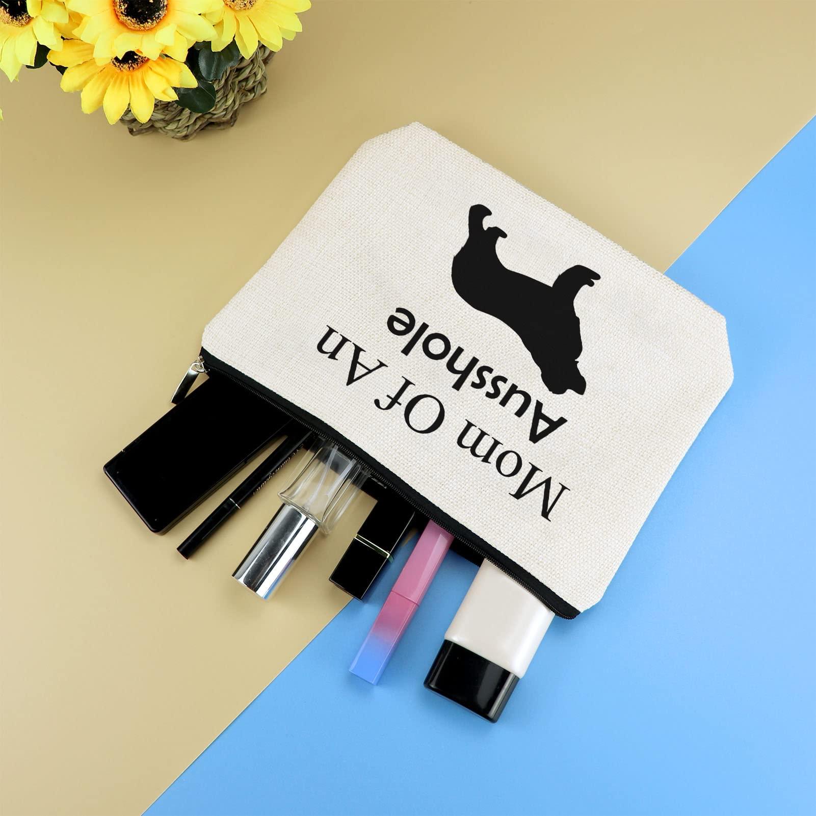 Mikela Australian Shepherd Gift Aussie Lover Gift Makeup Bag for Women Dog Mom Dog Owner Gift Cosmetics Bag Aussie Dog Mom Gifts Mother\'s Day Christmas Birthday Gift for Australian Shepherd Owner Travel Bag