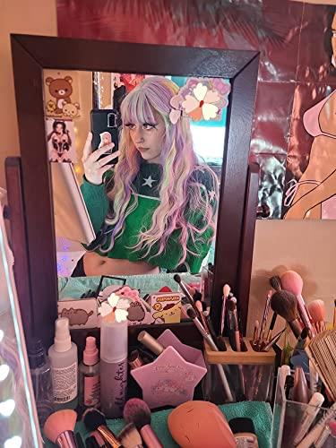Wiggy Mermaid Colorful Rainbow Wigs with Bangs for Women Pastel Long Wavy Curly Colored Purple Goth Hair Wig for Music Festival, Themed Parties, Halloween, Wedding - 27.5''
