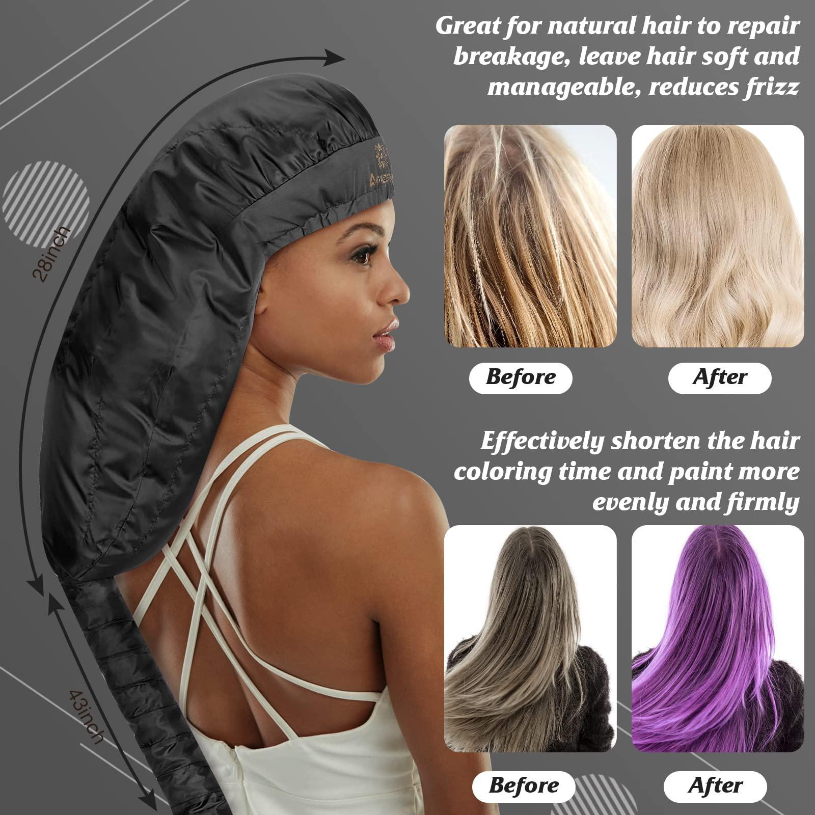 Amzpic Bonnet Hair Dryer Attachment - Bonnet Hood Dryer with Headband That Reduces Heat Around Ears and Neck, Use for Hair Styling, Hair Drying, Curling and Deep Conditioning (Extended Version, Black)